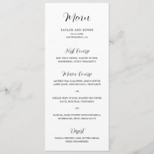 Minimalistische Zwarte en Witte Moderne Bruiloft Menu