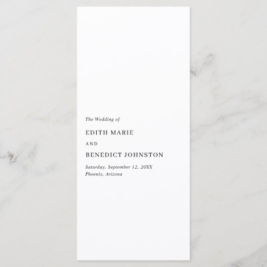 Minimalistische zwarte en witte moderne bruiloft menu (Achterkant)