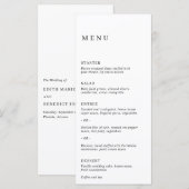 Minimalistische zwarte en witte moderne bruiloft menu (Voorkant / Achterkant)