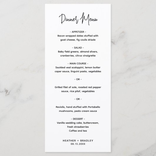 Minimalistische Zwarte en Witte Moderne Bruiloft Menu (Voorkant)