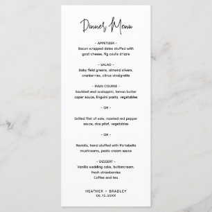 Minimalistische Zwarte en Witte Moderne Bruiloft Menu