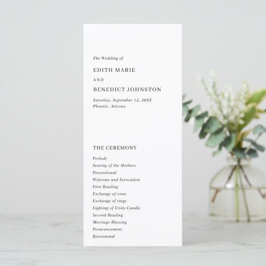 Minimalistische Zwarte en Witte Moderne Trouwdag Programmakaart (Staand voorkant)