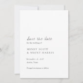Minimalistische Zwarte en Witte Moderne Trouwdag Save The Date (Voorkant)