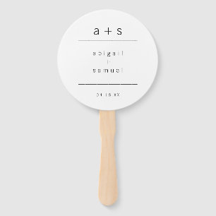 Minimalistische zwarte en witte monogram bruiloft handwaaier