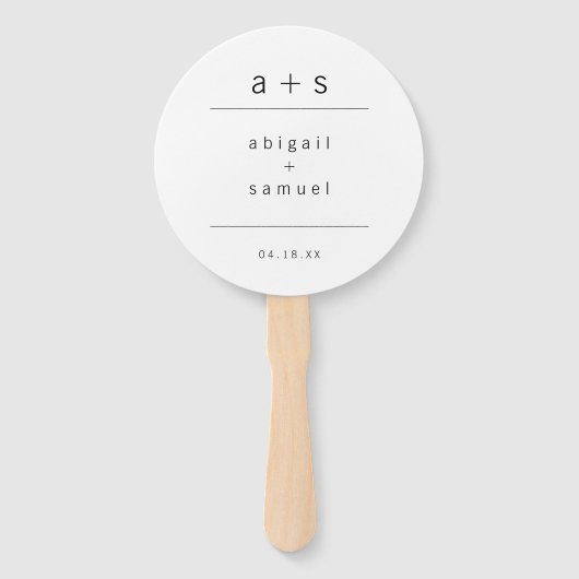 Minimalistische zwarte en witte monogram bruiloft handwaaier (Voorkant)