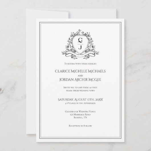 Minimalistische zwarte en witte monogram wapenschi kaart (Voorkant)