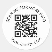 Minimalistische zwarte en witte QR-code Ronde Sticker (Voorkant)
