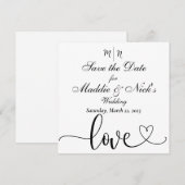 Minimalistische Zwarte en Witte Save the Date (Voorkant / Achterkant)