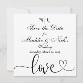 Minimalistische Zwarte en Witte Save the Date