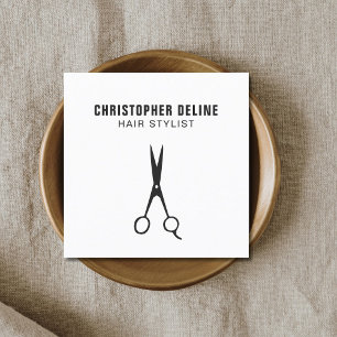 Minimalistische zwarte en witte schaar haarstylist vierkante visitekaartje