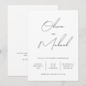 Minimalistische Zwarte en Witte Script Bruiloft + Kaart (Voorkant / Achterkant)