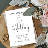 Minimalistische zwarte en witte script bruiloft save the date