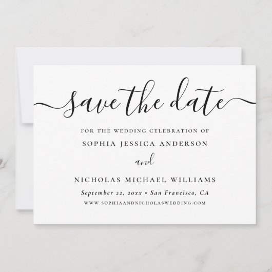 Minimalistische Zwarte en Witte Script | Elegante  Save The Date (Voorkant)