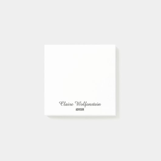 Minimalistische zwarte en witte script gepersonali post-it® notes (Voorkant)