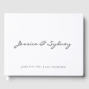 Minimalistische Zwarte en Witte Script Huwelijk Aa Gastenboek