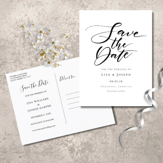 Minimalistische Zwarte en Witte Script Save the Da Aankondigingskaart