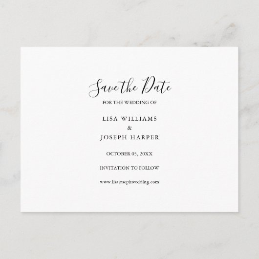 Minimalistische zwarte en witte script save-the-da briefkaart (Achterkant)