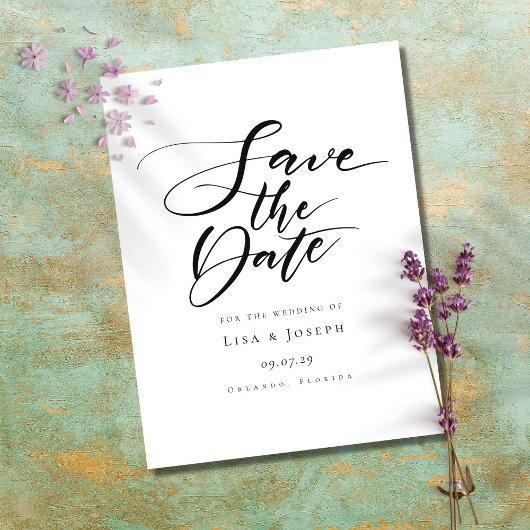 Minimalistische zwarte en witte script save-the-da briefkaart