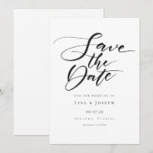 Minimalistische Zwarte en Witte Script Save The Date (Voorkant / Achterkant)