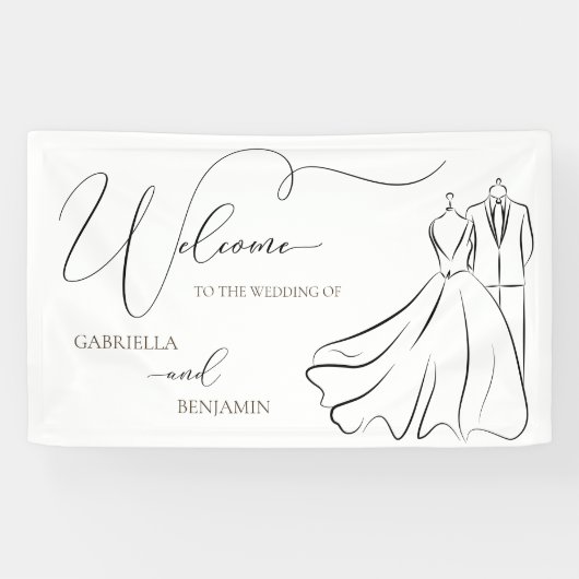 Minimalistische Zwarte en Witte Script Trouwbegroe Spandoek (Horizontaal)