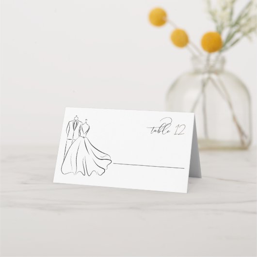 Minimalistische Zwarte En Witte Script Trouwtafel Plaatskaartje (Voorkant)