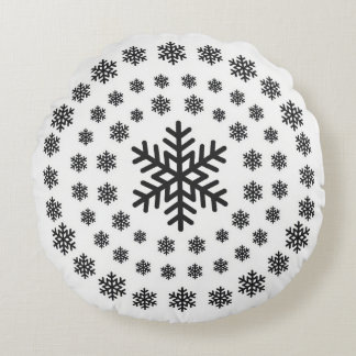 Minimalistische Zwarte en Witte Sneeuwvlokken Mand Rond Kussen