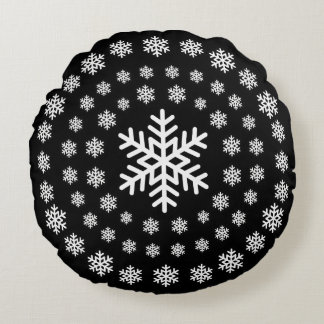 Minimalistische zwarte en witte sneeuwvlokken Mand Rond Kussen