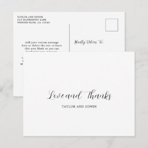 Minimalistische Zwarte en Witte Trouw Dankjewel Briefkaart