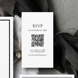 Minimalistische Zwarte en Witte Trouw RSVP QR Code Informatiekaartje