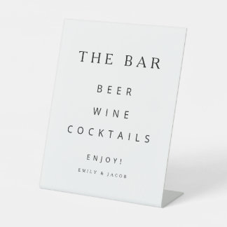 Minimalistische zwarte en witte trouwbar reclamebord met voetstuk