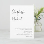 Minimalistische zwarte en witte trouwscript kaart (Staand voorkant)