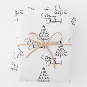Minimalistische zwarte en witte vrolijke kerstboom inpakpapier vel (In situ)