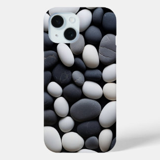 Minimalistische Zwarte en Witte Zen Stenen Estheti iPhone 15 Case