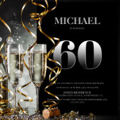 Minimalistische Zwarte en Zilverpartij 60e verjaar Kaart