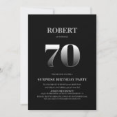 Minimalistische zwarte en zilververrassing 70ste v kaart (Voorkant)