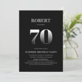 Minimalistische zwarte en zilververrassing 70ste v kaart (Staand voorkant)