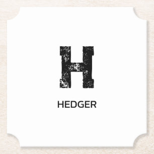 MINIMALISTISCHE ZWARTE ENKELE LETTER MONOGRAM NAAM KARTONNEN ONDERZETTERS