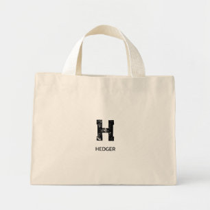 MINIMALISTISCHE ZWARTE ENKELE LETTER MONOGRAM NAAM MINI TOTE BAG