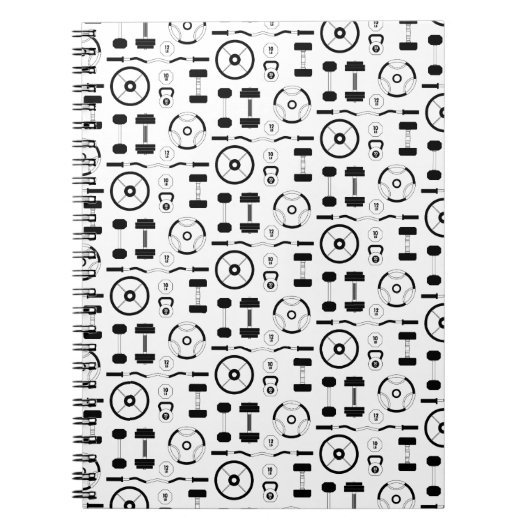 Minimalistische zwarte fitnessapparatuur notitieboek (Voorkant)