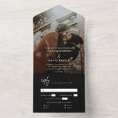 Minimalistische Zwarte Foto Huwelijkszegel en Stuu All In One Uitnodiging (Binnen)