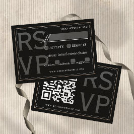 Minimalistische zwarte galajurken trouwfeest QR-co RSVP Kaartje
