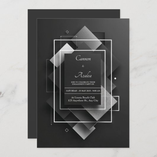 Minimalistische zwarte geometrische bruiloft uitno kaart (Voorkant / Achterkant)