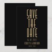 Minimalistische Zwarte Goud Art Deco Trouw Save The Date (Voorkant / Achterkant)