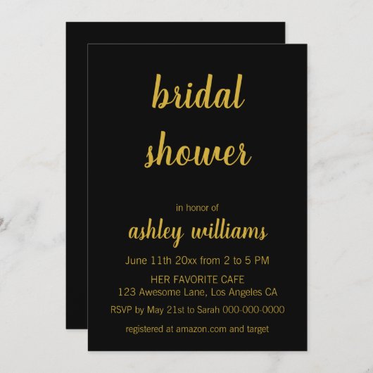 Minimalistische zwarte & goudbridschoeiseluitvindi kaart (Voorkant / Achterkant)