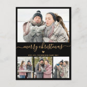 Minimalistische Zwarte Gouden 4 Foto Collage Kerst Briefkaart (Voorkant)