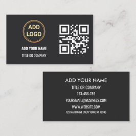 Minimalistische Zwarte Gouden Aangepaste Logo QR C Visitekaartje
