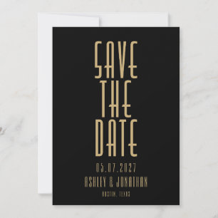 Minimalistische Zwarte Gouden Art Deco Trouw Save The Date