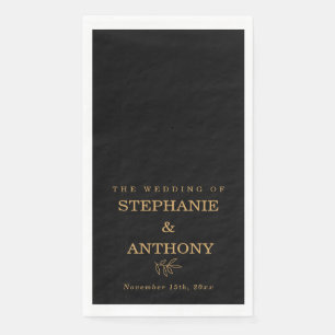 Minimalistische zwarte gouden botanische vertakkin servet