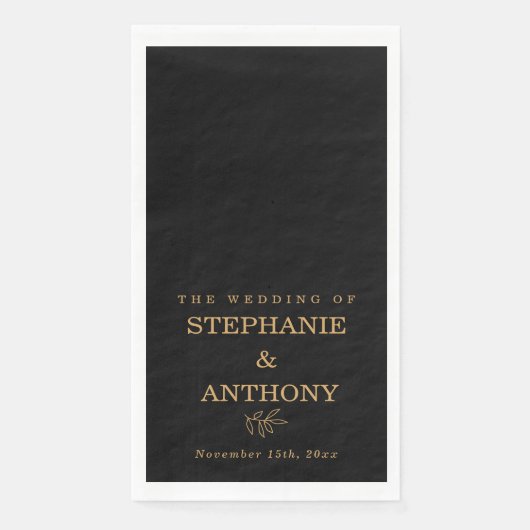 Minimalistische zwarte gouden botanische vertakkin servet (Voorkant)