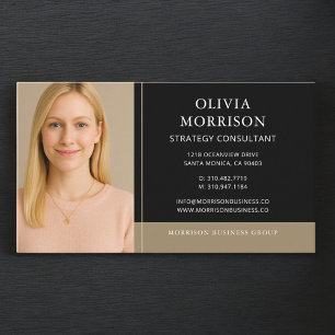 Minimalistische Zwarte Gouden Consultant Foto Visitekaartje